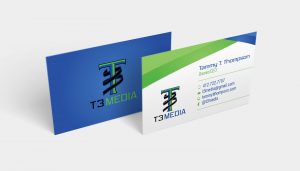 T3 Media Logo Business Card Mock-up