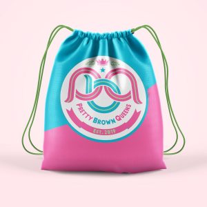 Pretty Brown Queens Logo Drawstring Bag Mock-up