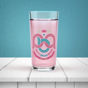 Pretty Brown Queens Logo Glass Cup Mock-up
